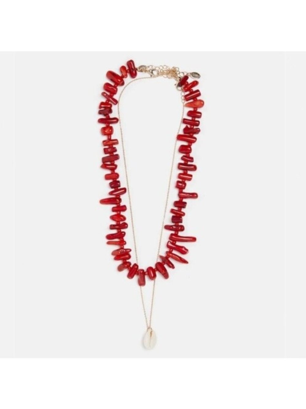 Red Stone Color Seashell Double Statement Necklace